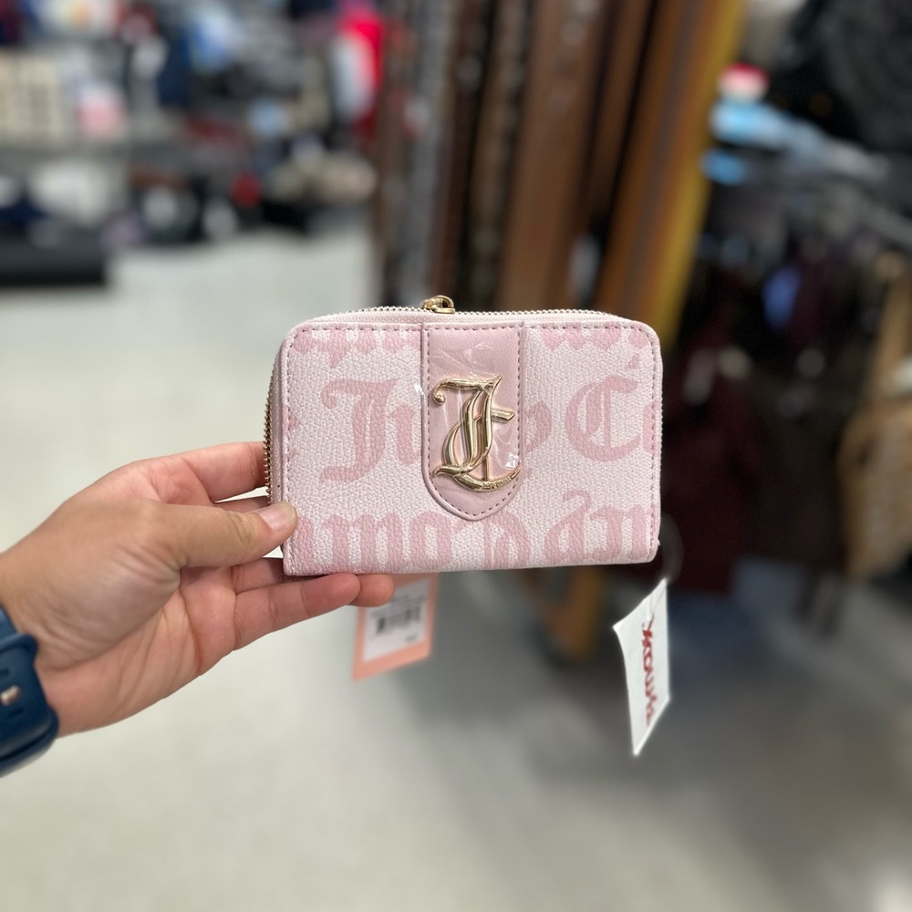 Juicy Couture Pink Gothic Monogram Zip Wallet with Gold J Logo